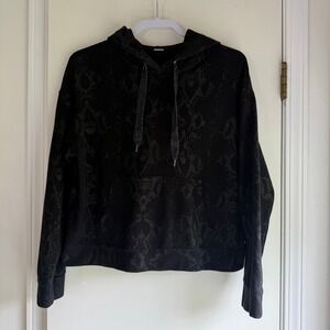 Monrow Womens Black Snakeskin Print Hoodie Relaxed Fit Pullover HT0637-7 Small